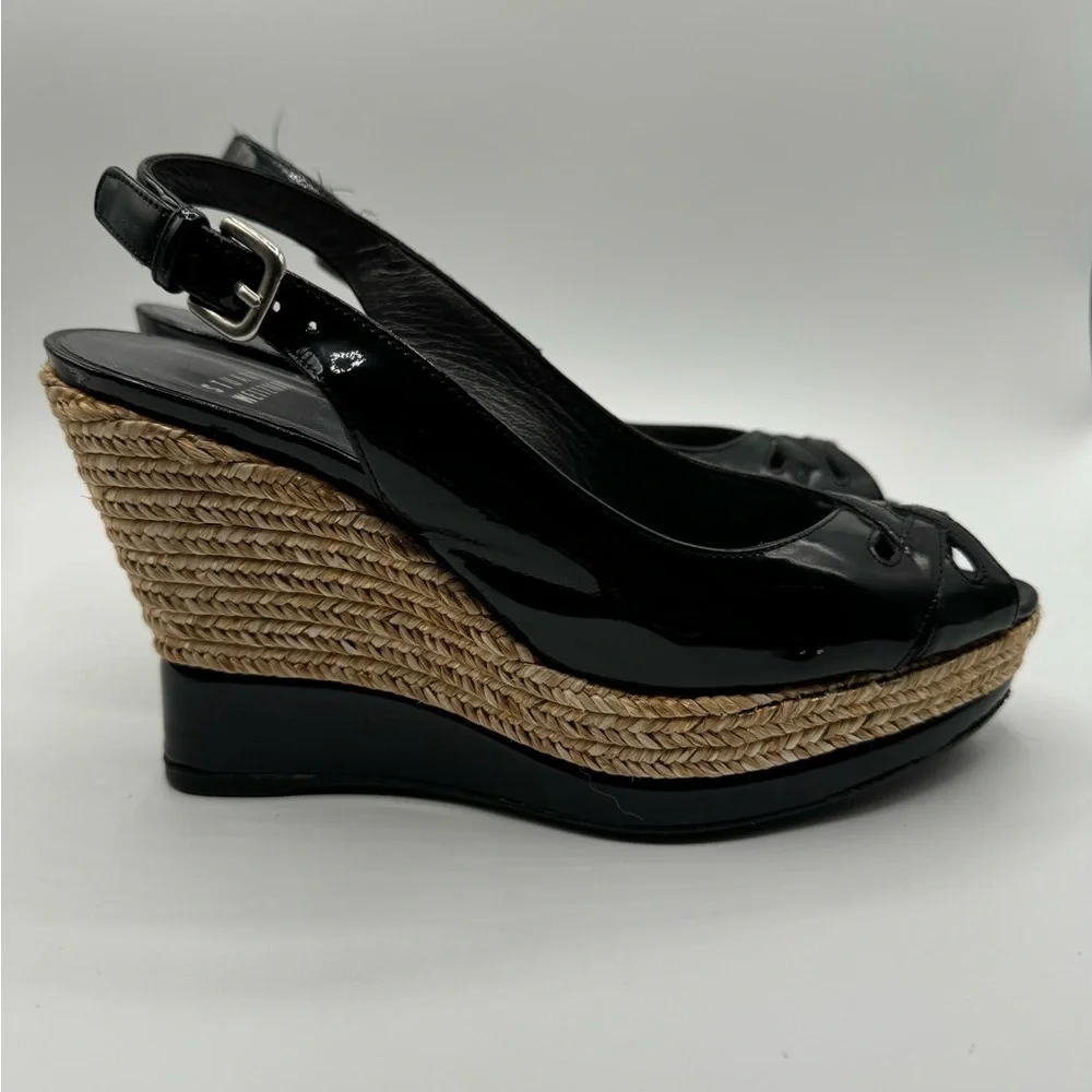 Stuart Weitzman Wedge Espadrille 5.5 Bkack patent Leather